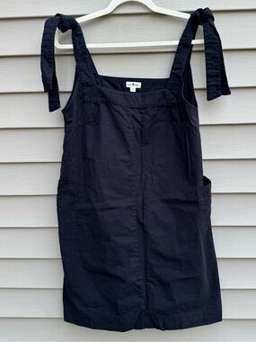 Icebird Black Cotton Pinafore Apron Dress M Tie Shoulder Pockets